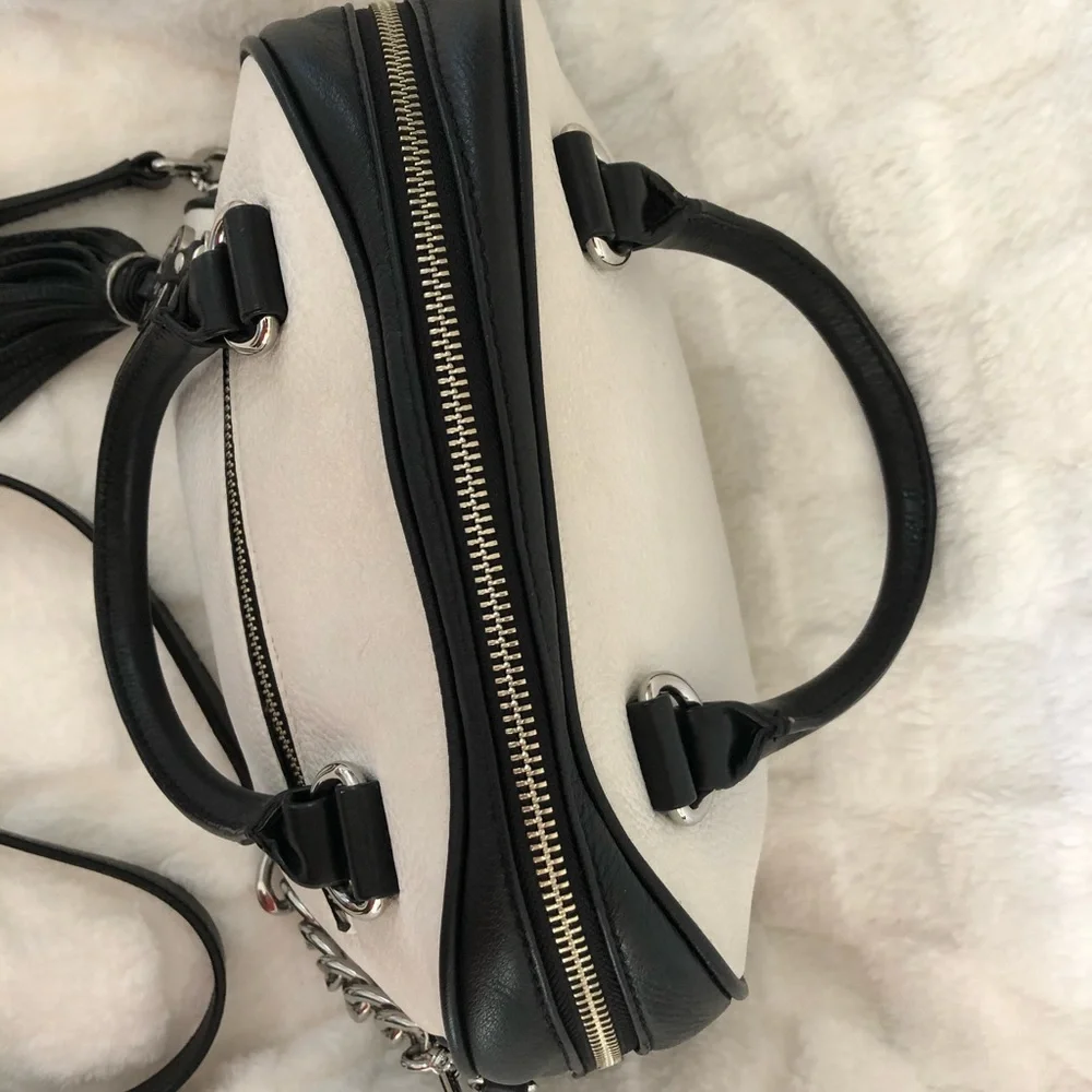 Michael Kors Black White Pebbled Leather Medium Knox Tassel Satchel. - Picture 9 of 15